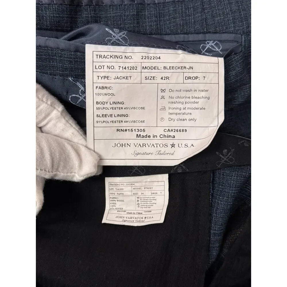 John Varvatos Signature Tailored Suit 42 R Mens Bleeker Blue Italian Wool